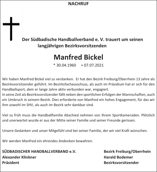 Trauer Manni Bickel